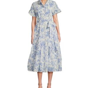 Light Blue Floral Midi Dress with Tie Waist